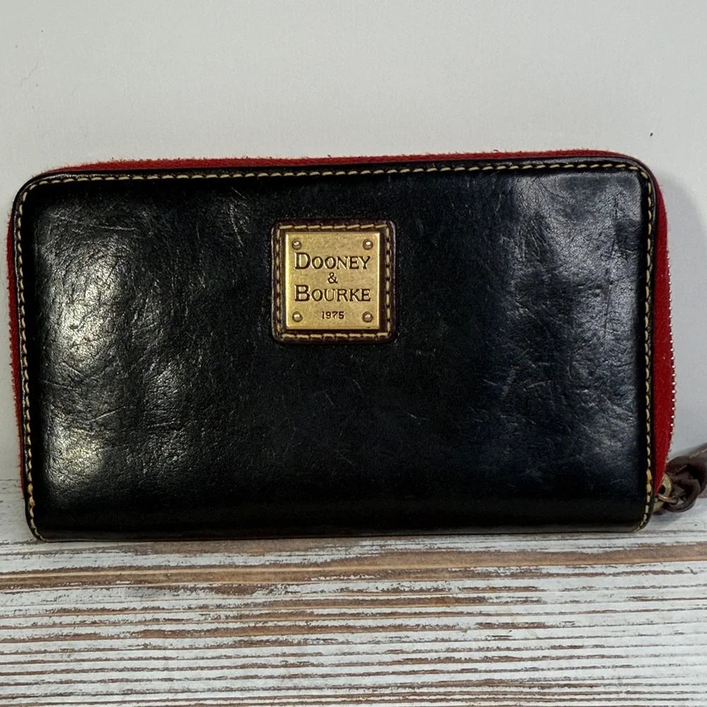 Dooney & Bourke Black Leather Wallet with Red Trim - Picture 1 of 11